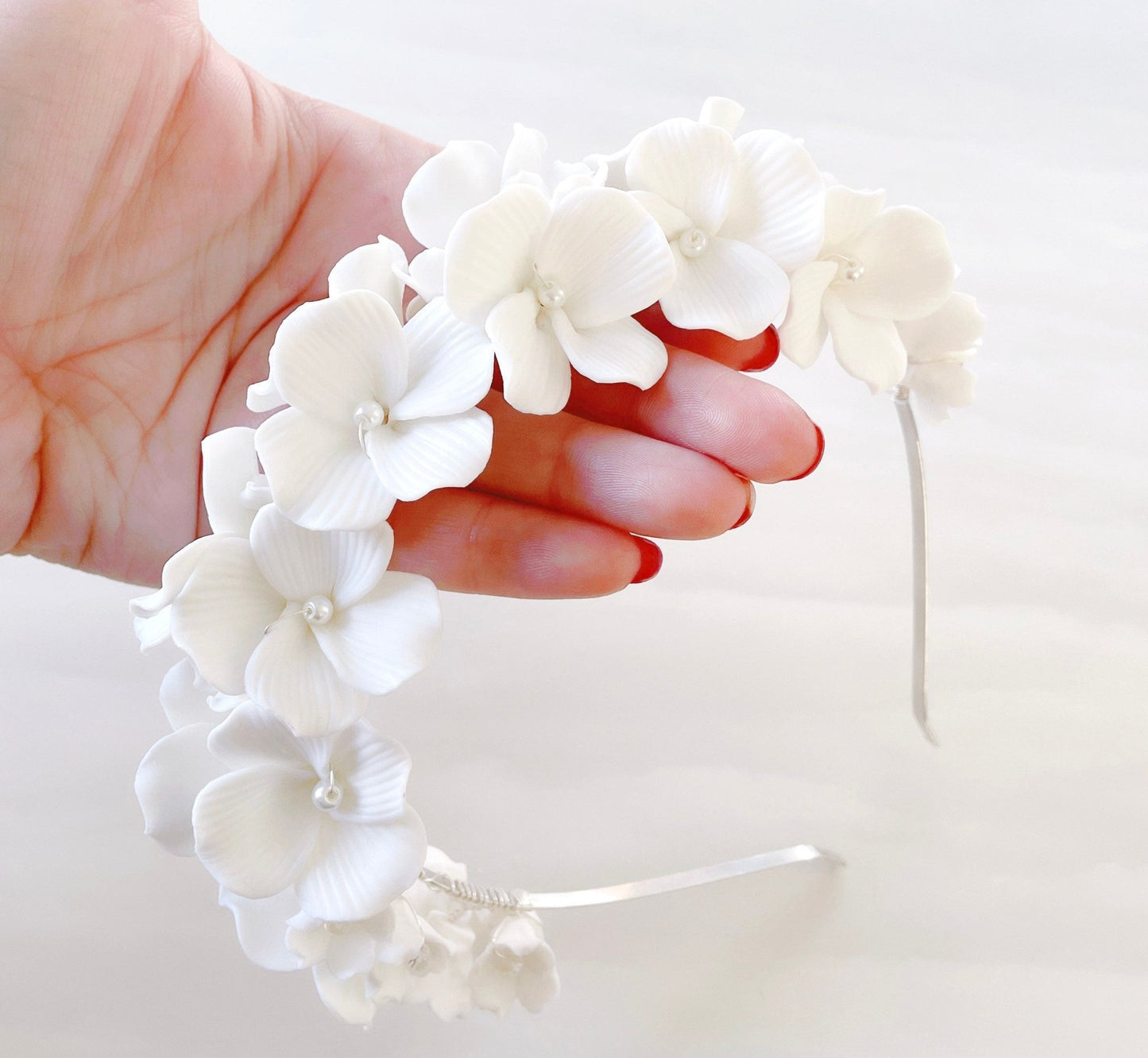 White Bridal headpiece - Petal & Pearl