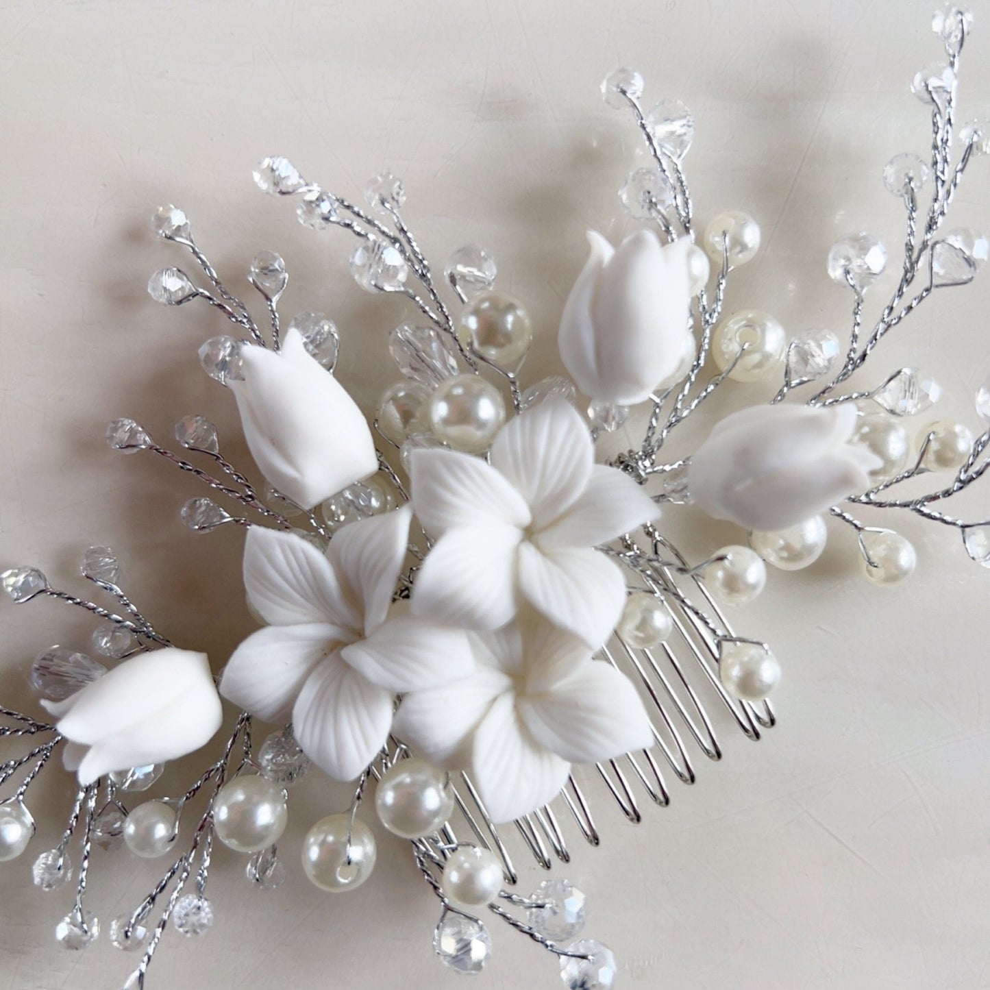 White bridal headpiece - Petal & Pearl