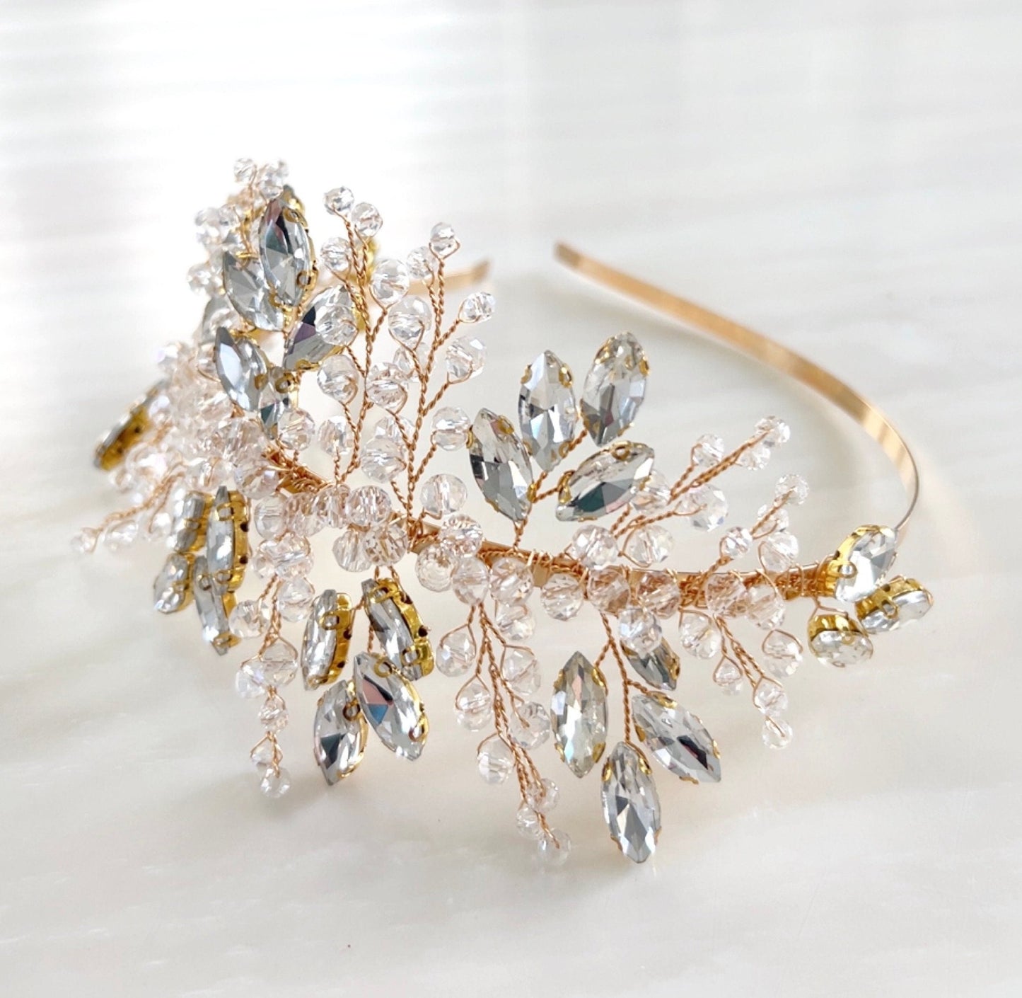 1950’s inspired gold crystal side headband - Petal & Pearl