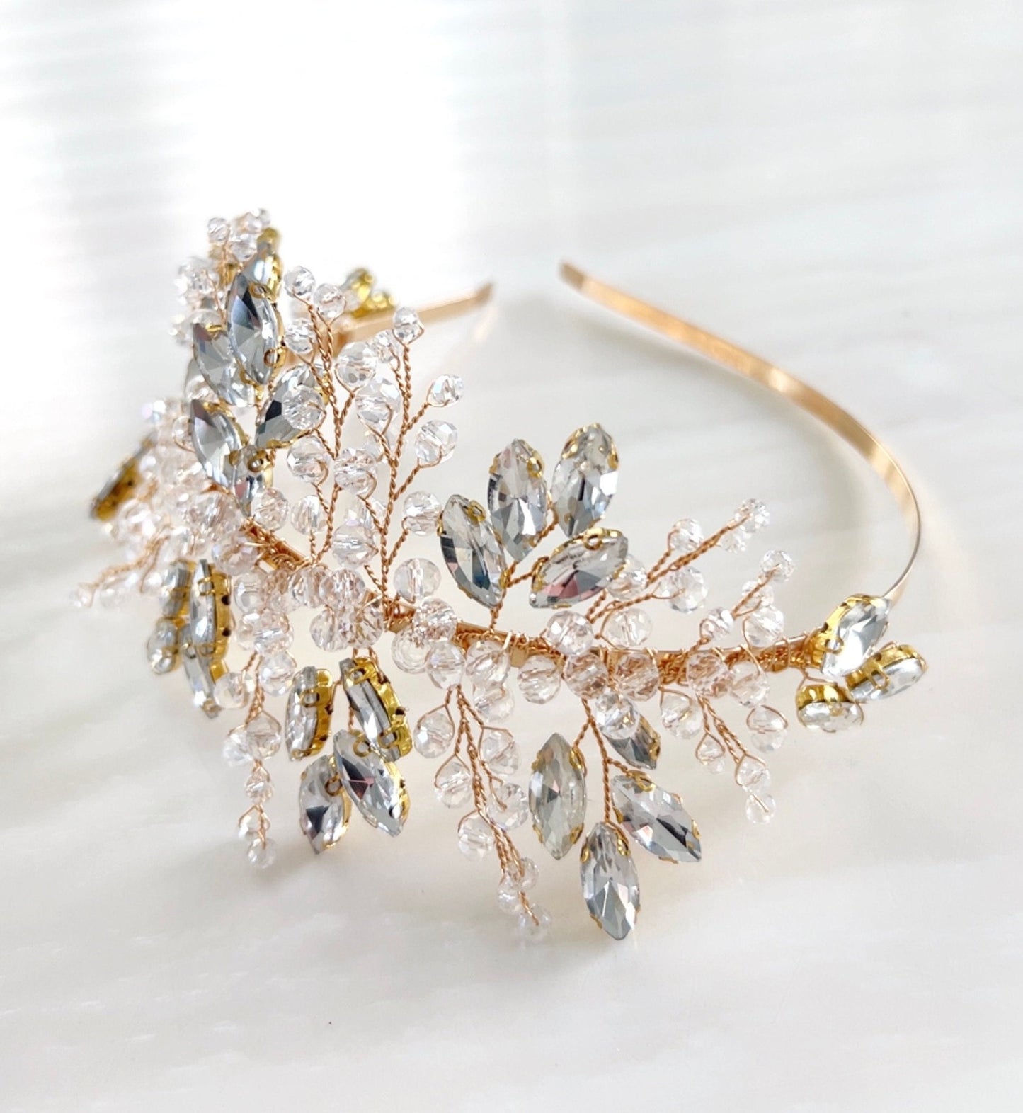 1950’s inspired gold crystal side headband - Petal & Pearl