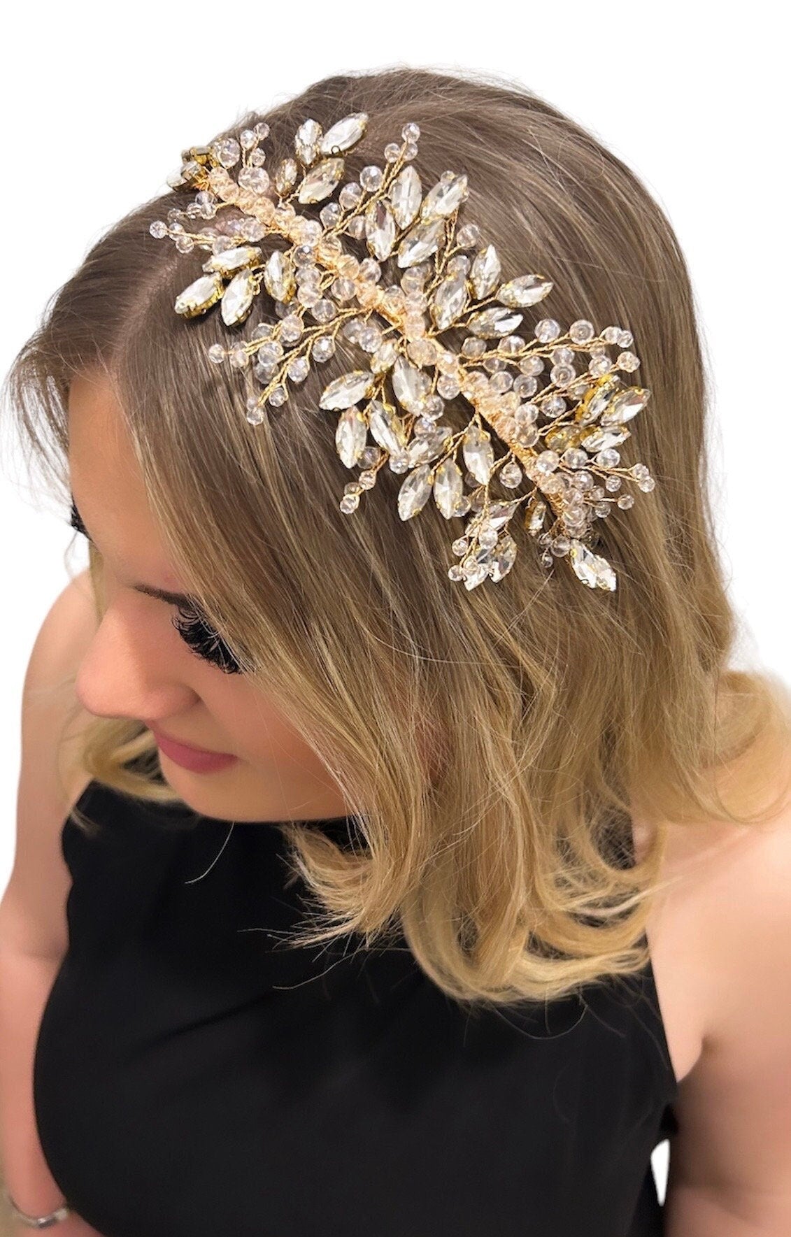 1950’s inspired gold crystal side headband - Petal & Pearl