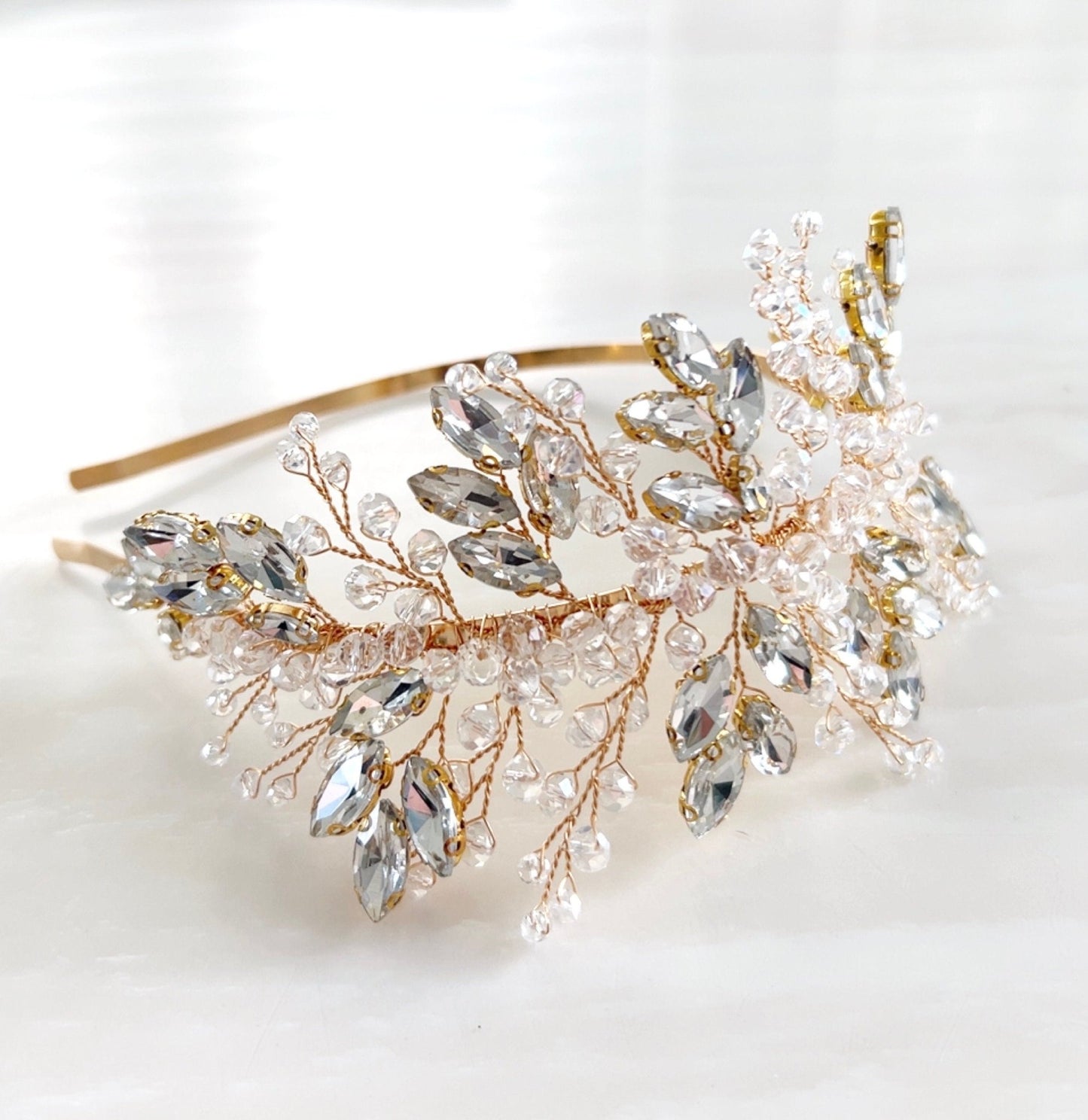 1950’s inspired gold crystal side headband - Petal & Pearl