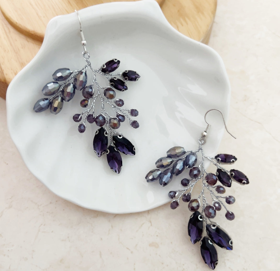 Purple statement earrings