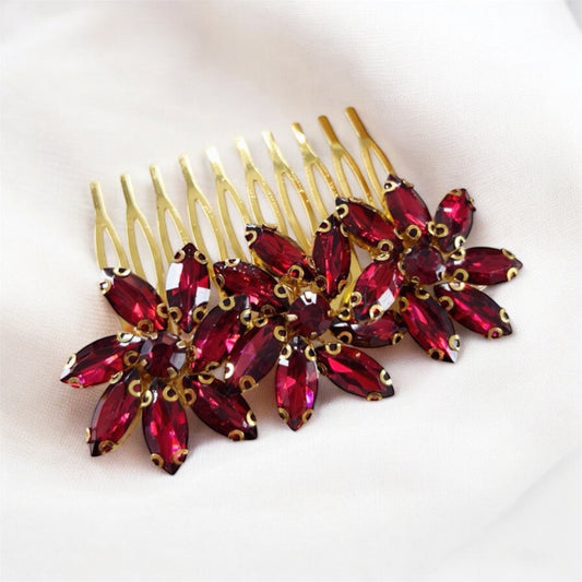 Burgundy Flower Hair Comb