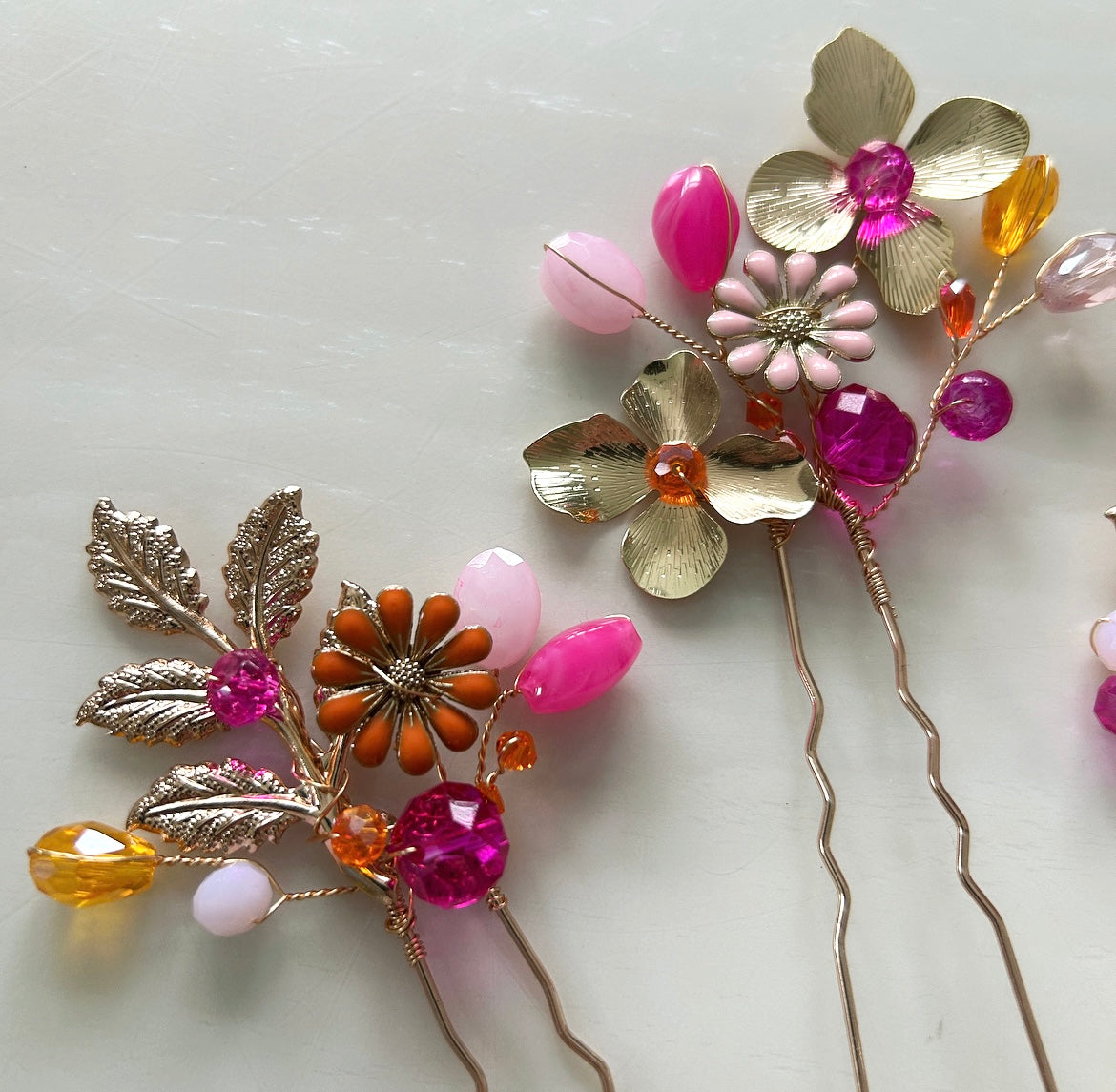 Luxury Gold, Pink & Orange Hair Pins