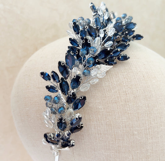 Navy blue bridal and occasion headpiece