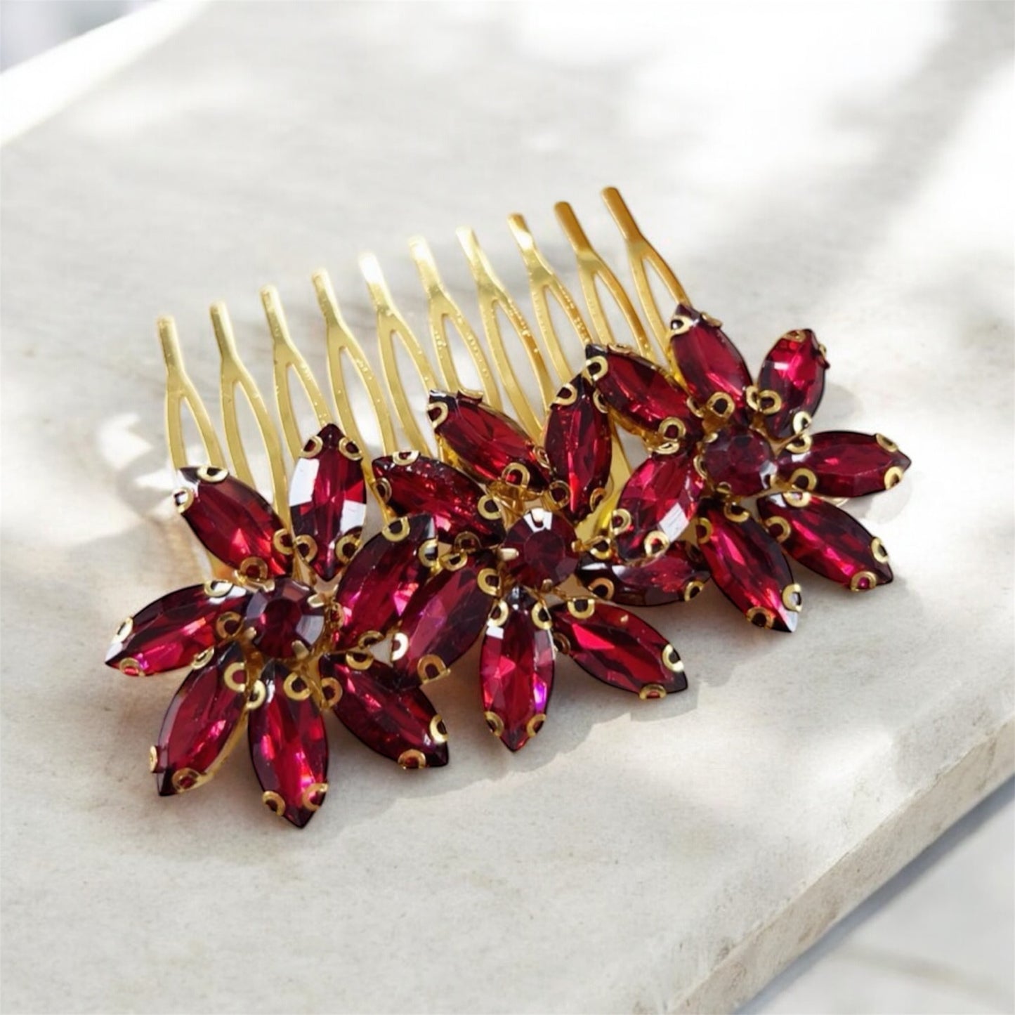 Burgundy Flower Hair Comb