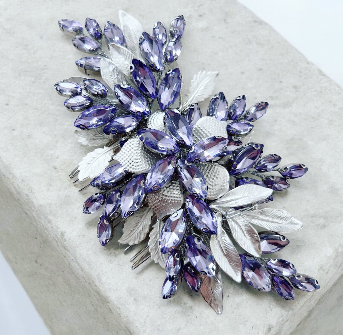 Lilac Crystal and Silver Leaf Headpiece