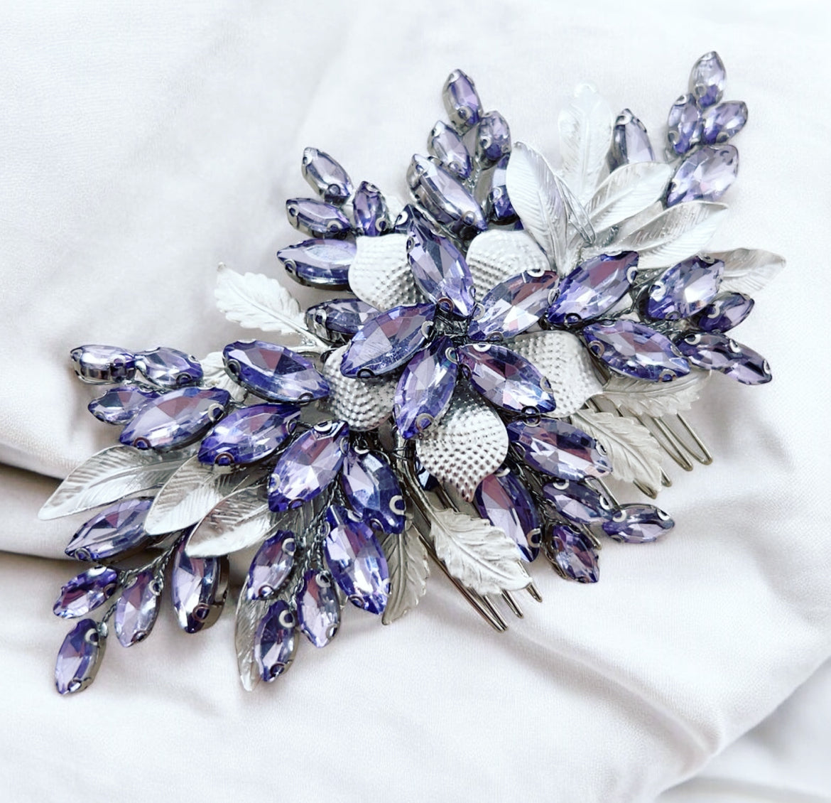 Lilac Crystal and Silver Leaf Headpiece