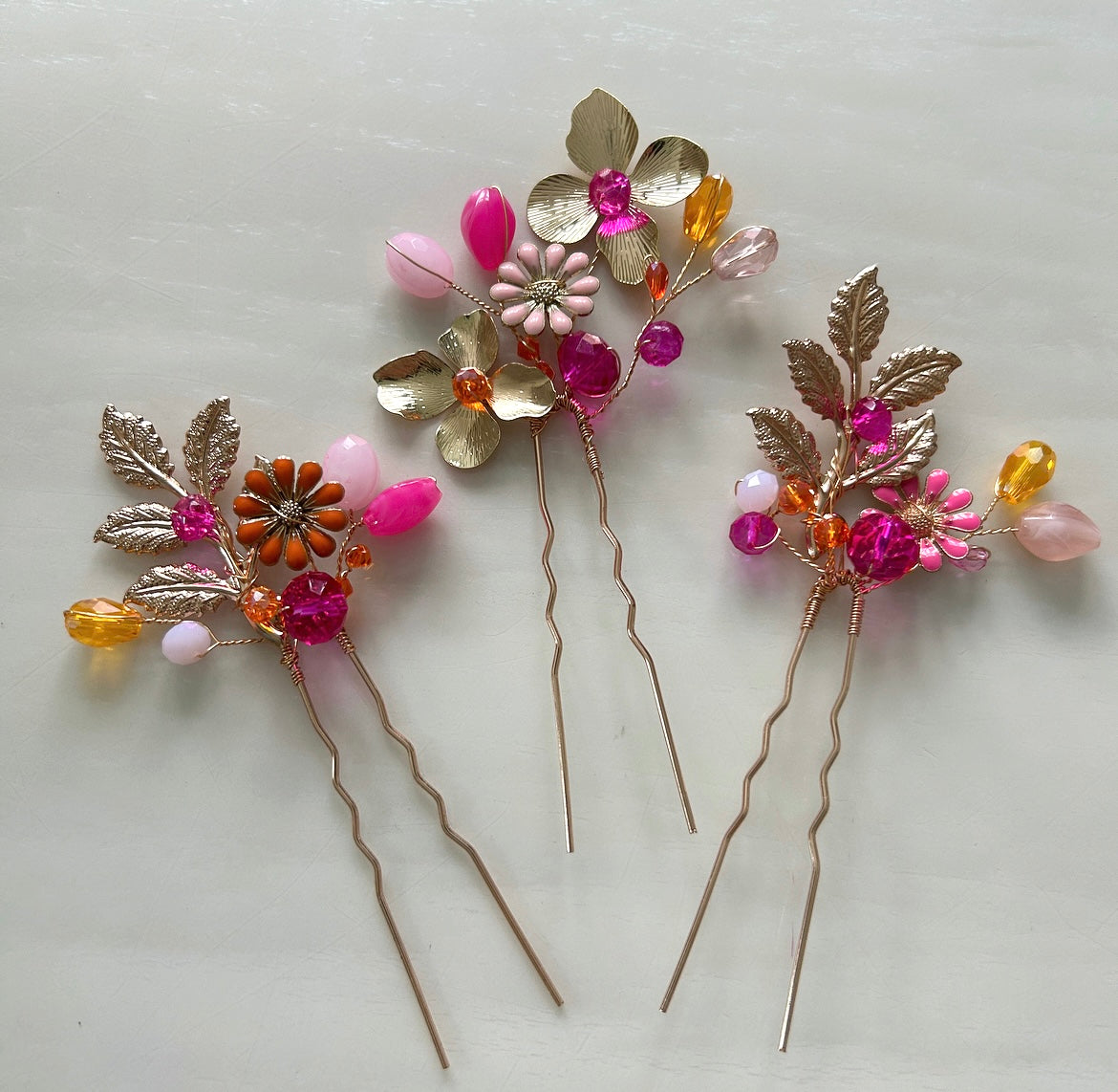 Luxury Gold, Pink & Orange Hair Pins