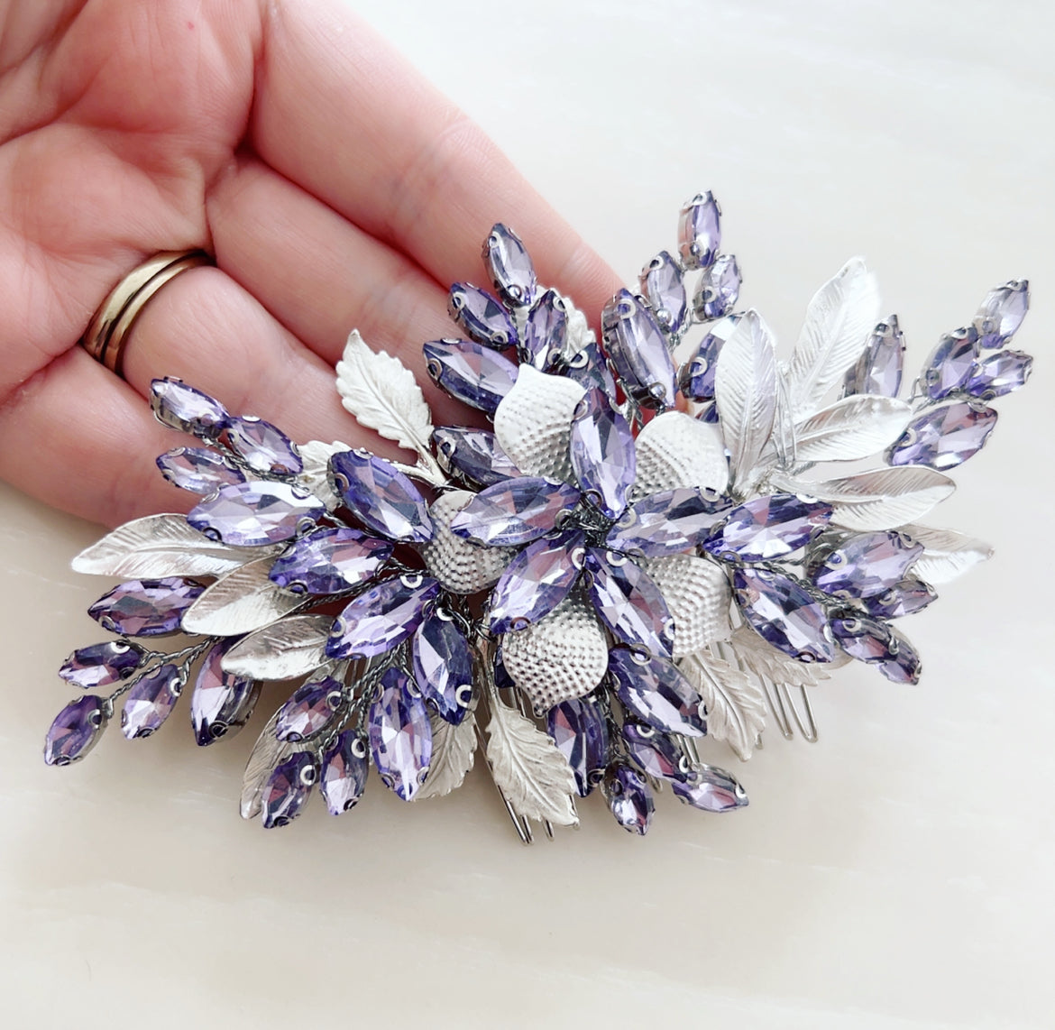 Lilac Crystal and Silver Leaf Headpiece