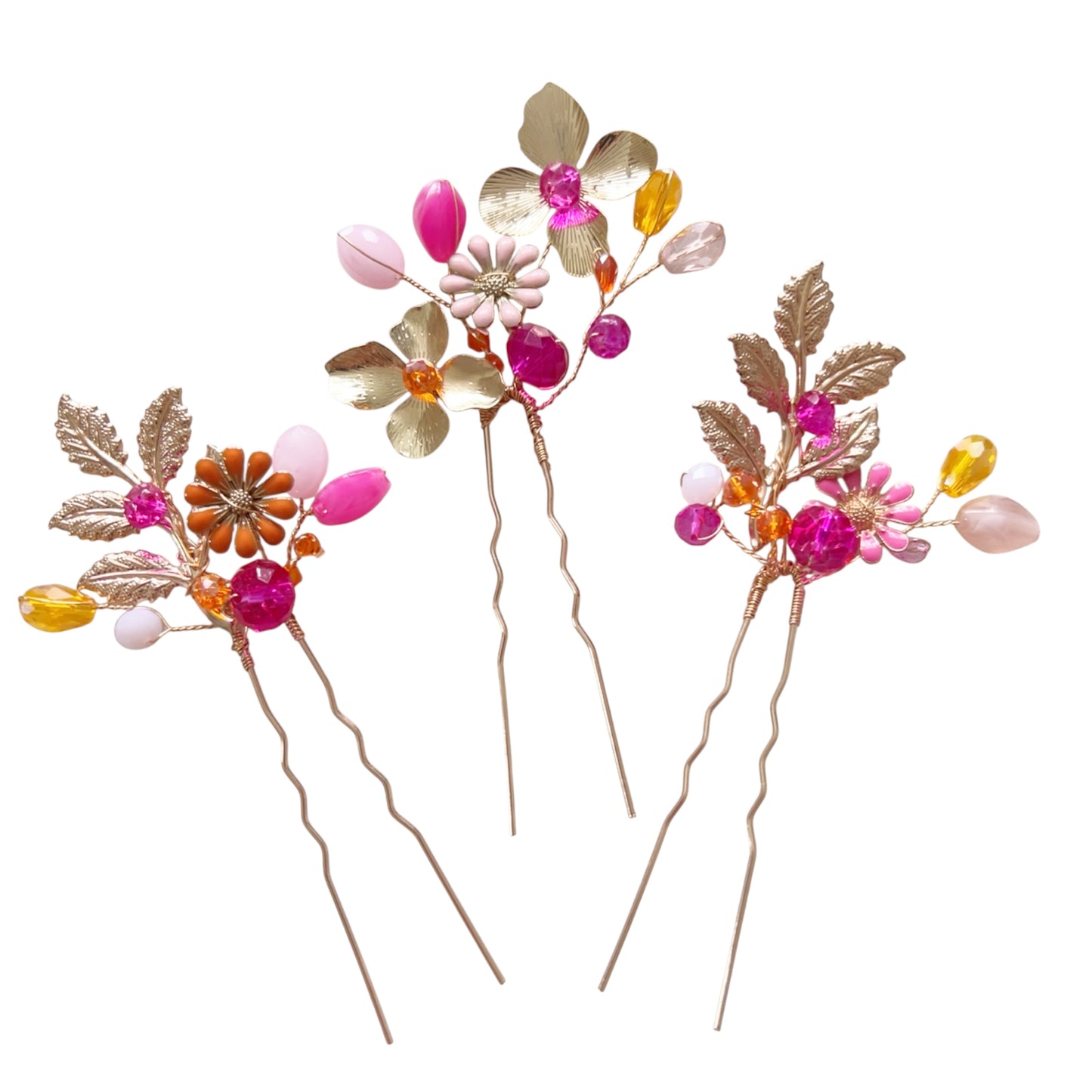 Luxury Gold, Pink & Orange Hair Pins