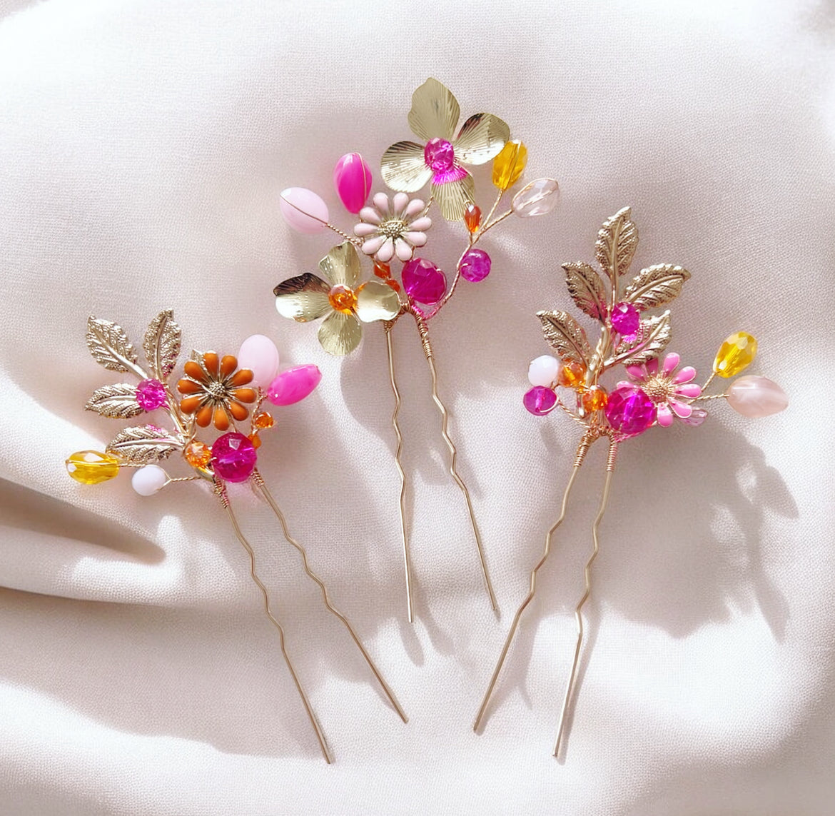 Luxury Gold, Pink & Orange Hair Pins