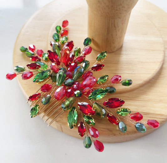 Red and green festive hair comb