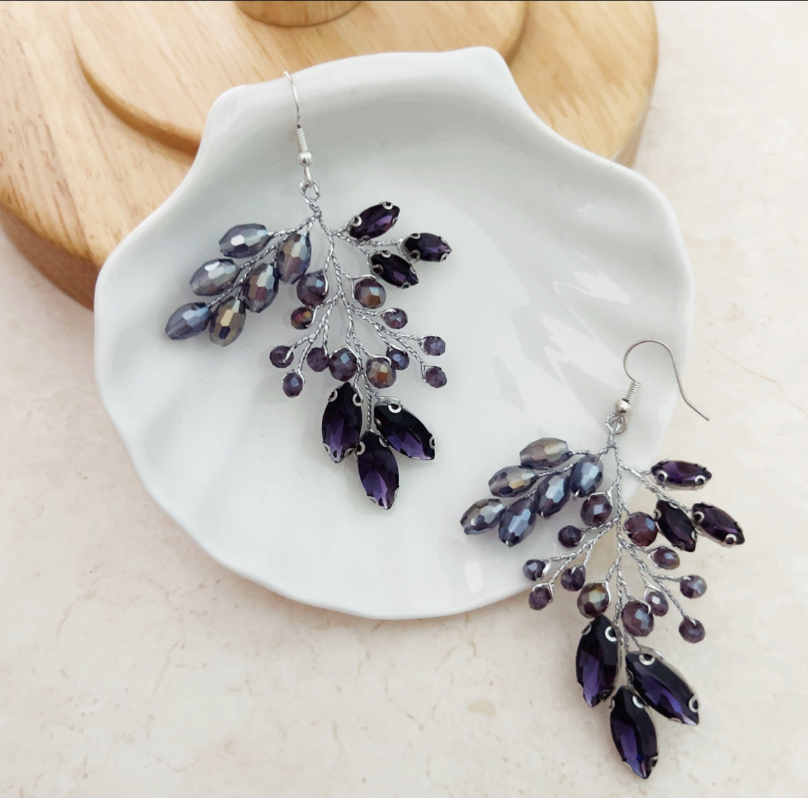 Purple statement earrings