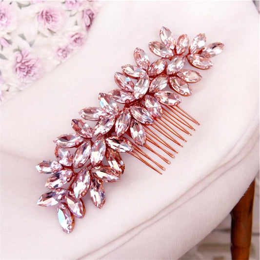 Enya blush pink crystal hair comb