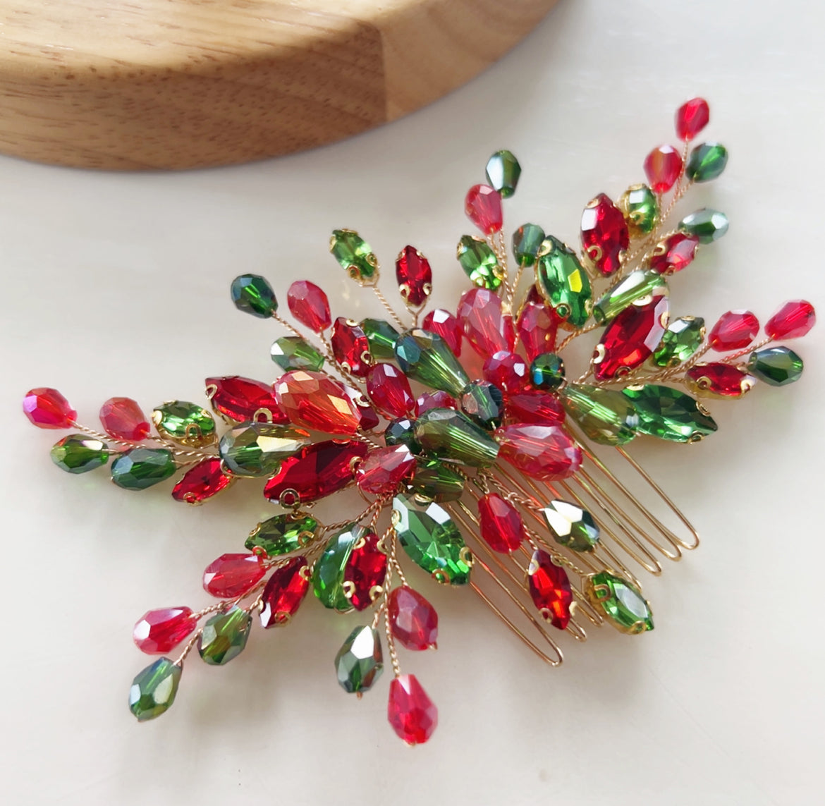 Red and green festive hair comb