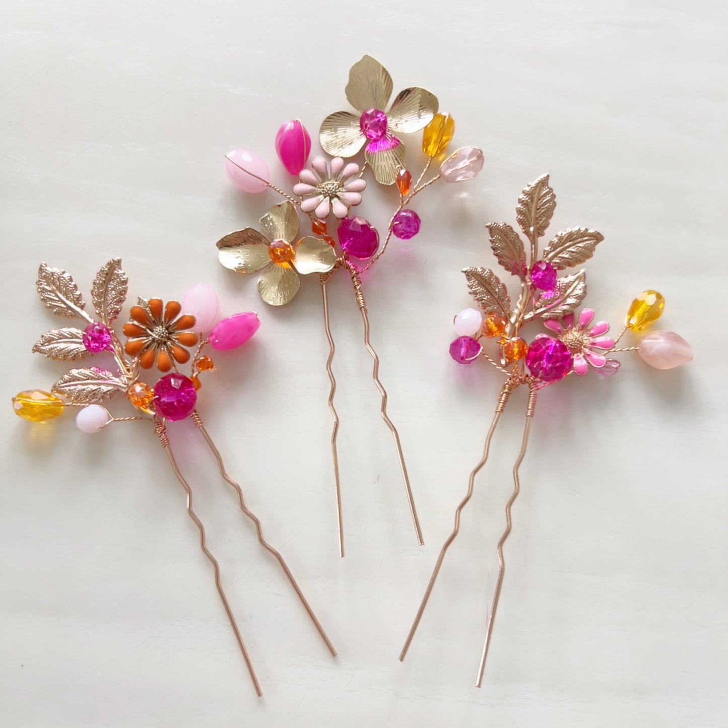 Luxury Gold, Pink & Orange Hair Pins