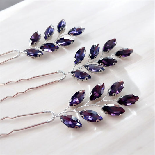 Dark purple crystal hair pins