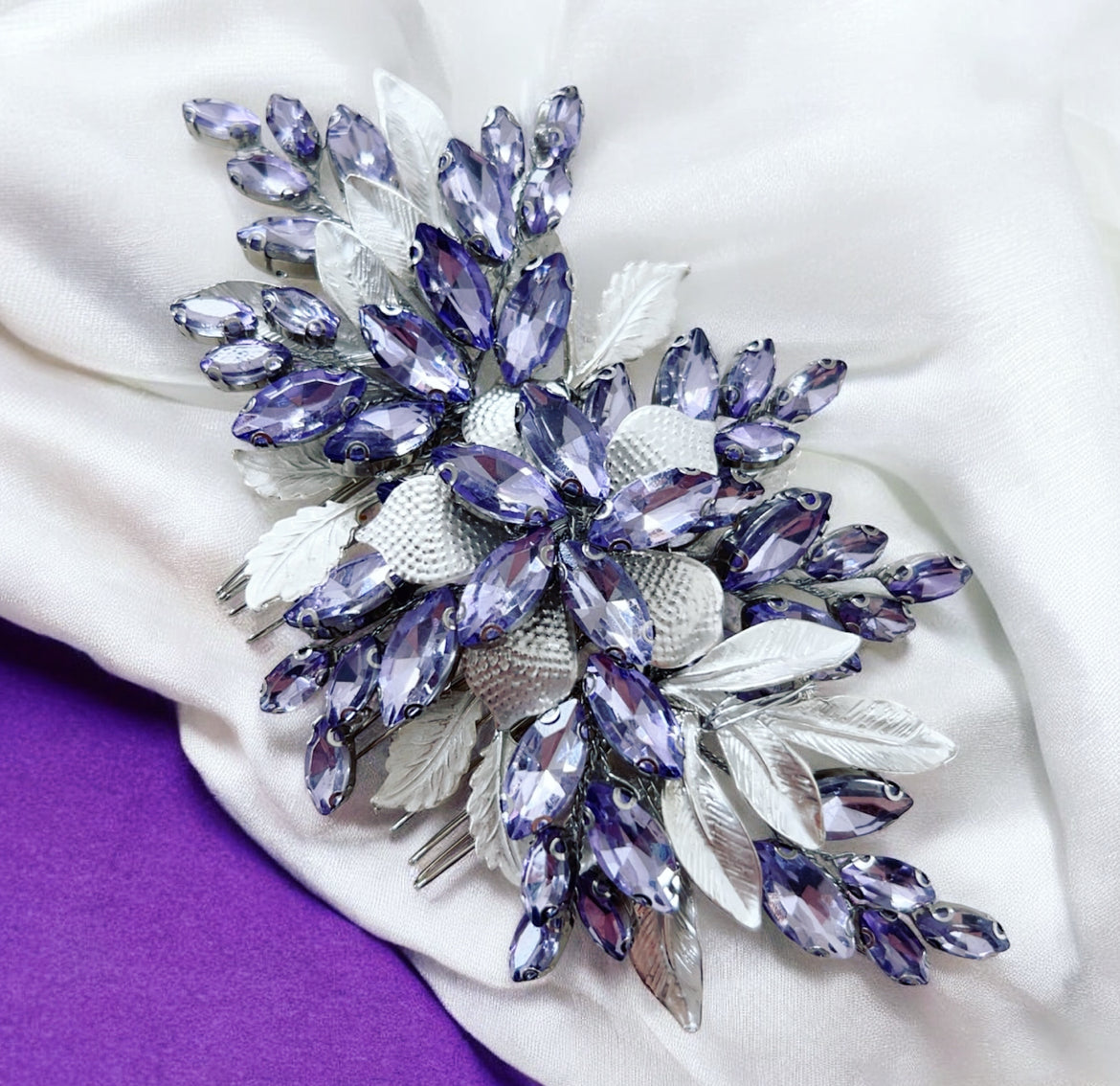 Lilac Crystal and Silver Leaf Headpiece
