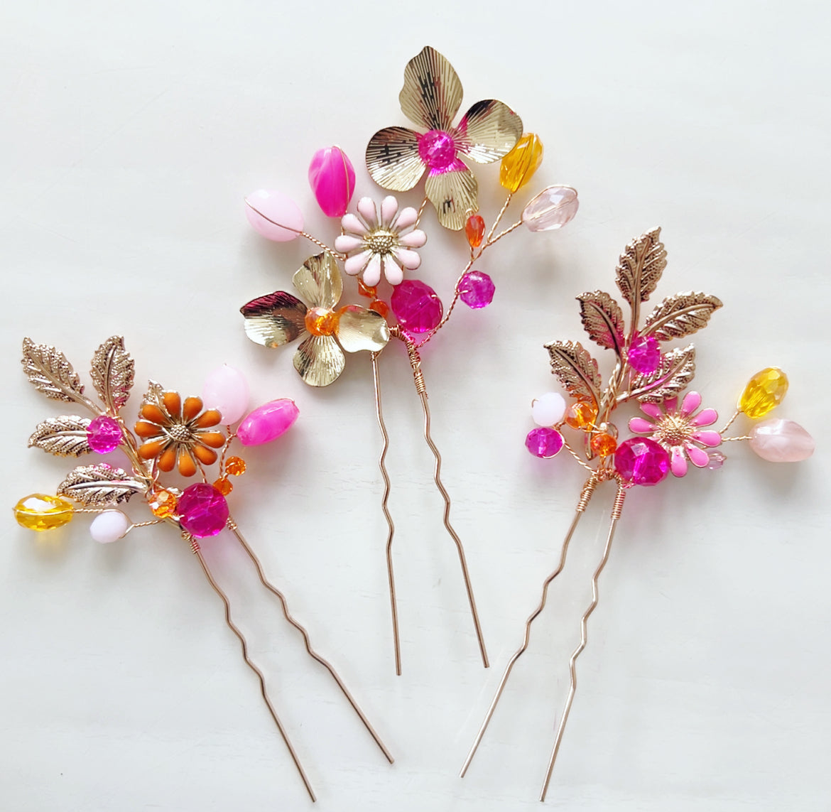 Luxury Gold, Pink & Orange Hair Pins