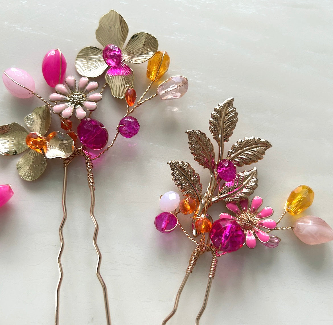 Luxury Gold, Pink & Orange Hair Pins