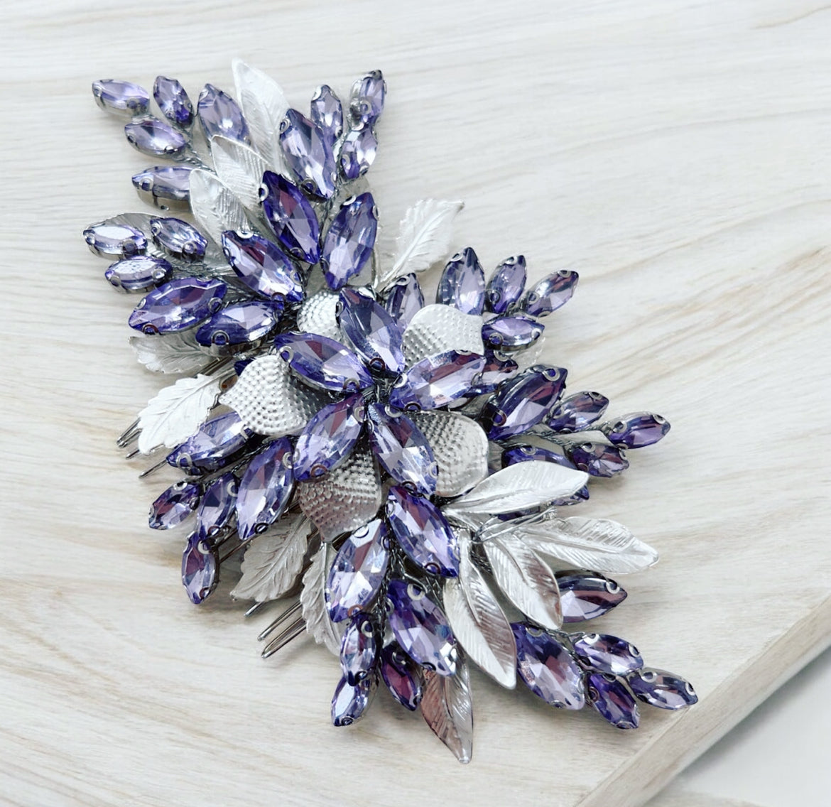 Lilac Crystal and Silver Leaf Headpiece