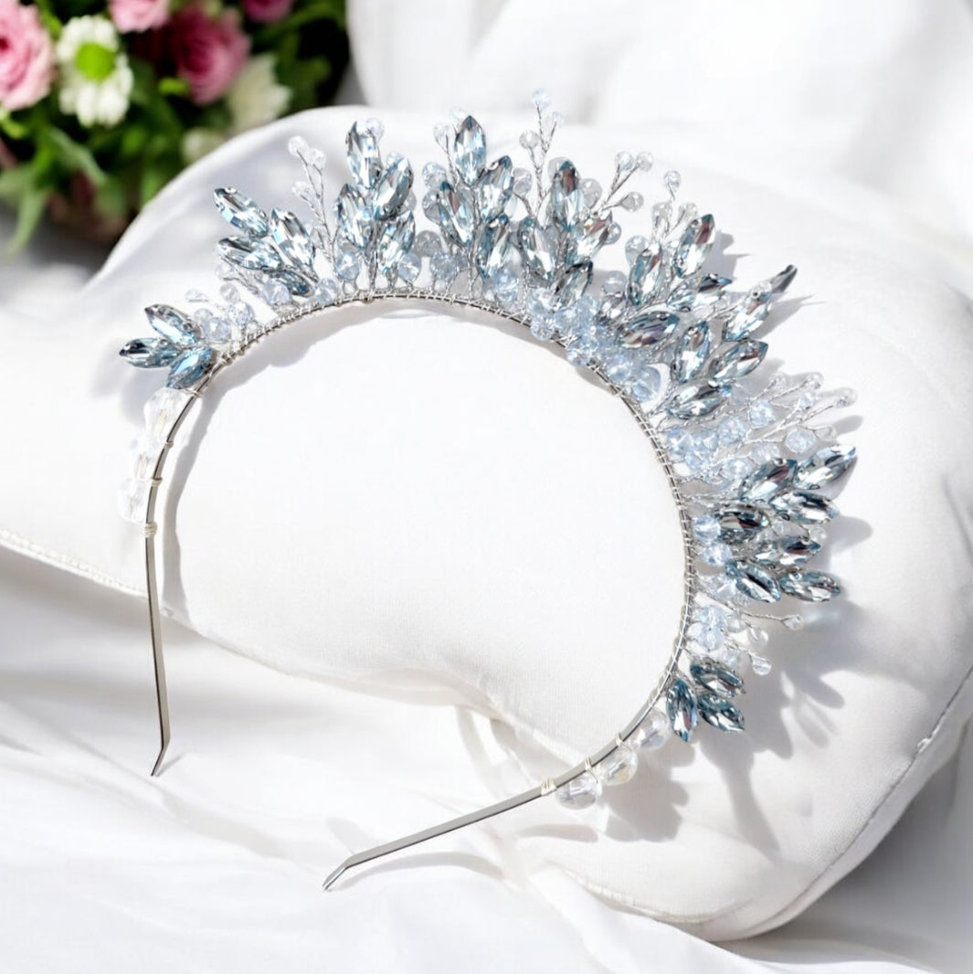 Pale blue bridal crown