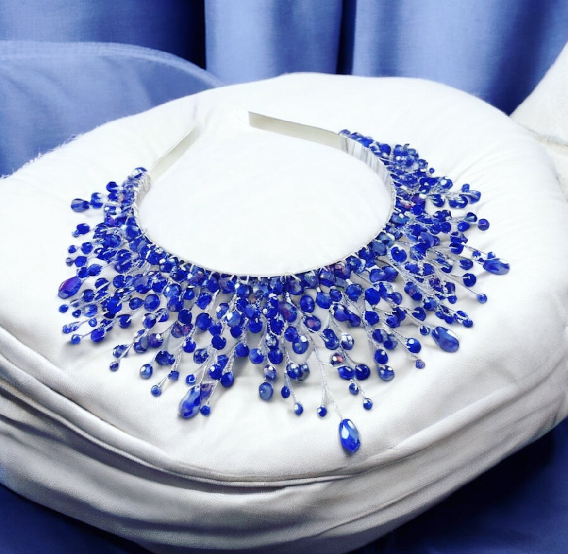 Royal blue statement headpiece