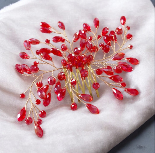 red crystal decorative hair comb