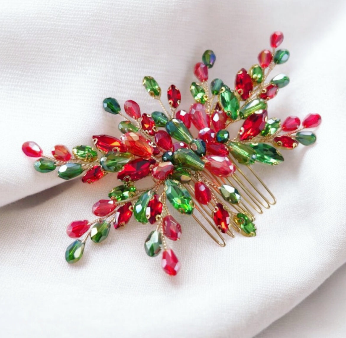 Red and green festive hair comb
