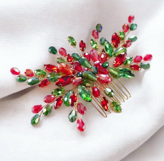 Red and green festive hair comb