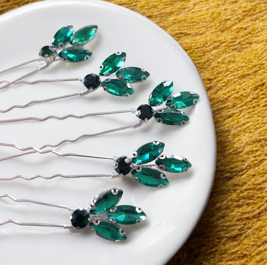 Emerald green hair pins