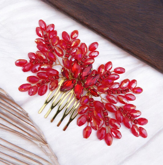 Red bow crystal hair comb