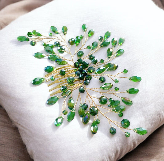 Green crystal decorative hair comb