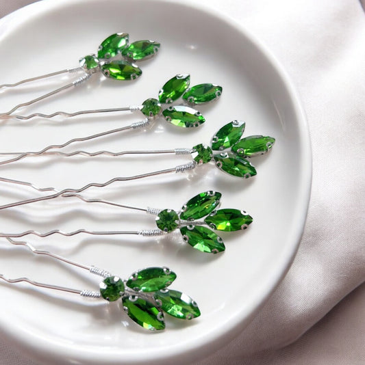 Peridot green crystal hair pins