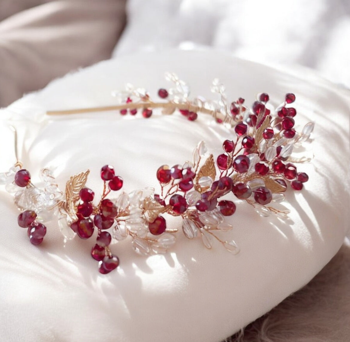 Red and gold bridal and occasion headpiece