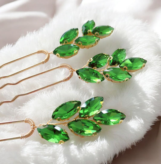 Peridot green hair pins