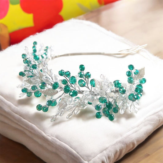 Green bohemian inspired Bridal headpiece