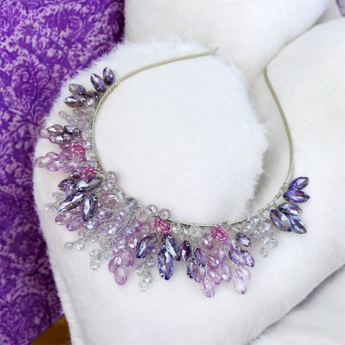 Lilac and pink crystal crown