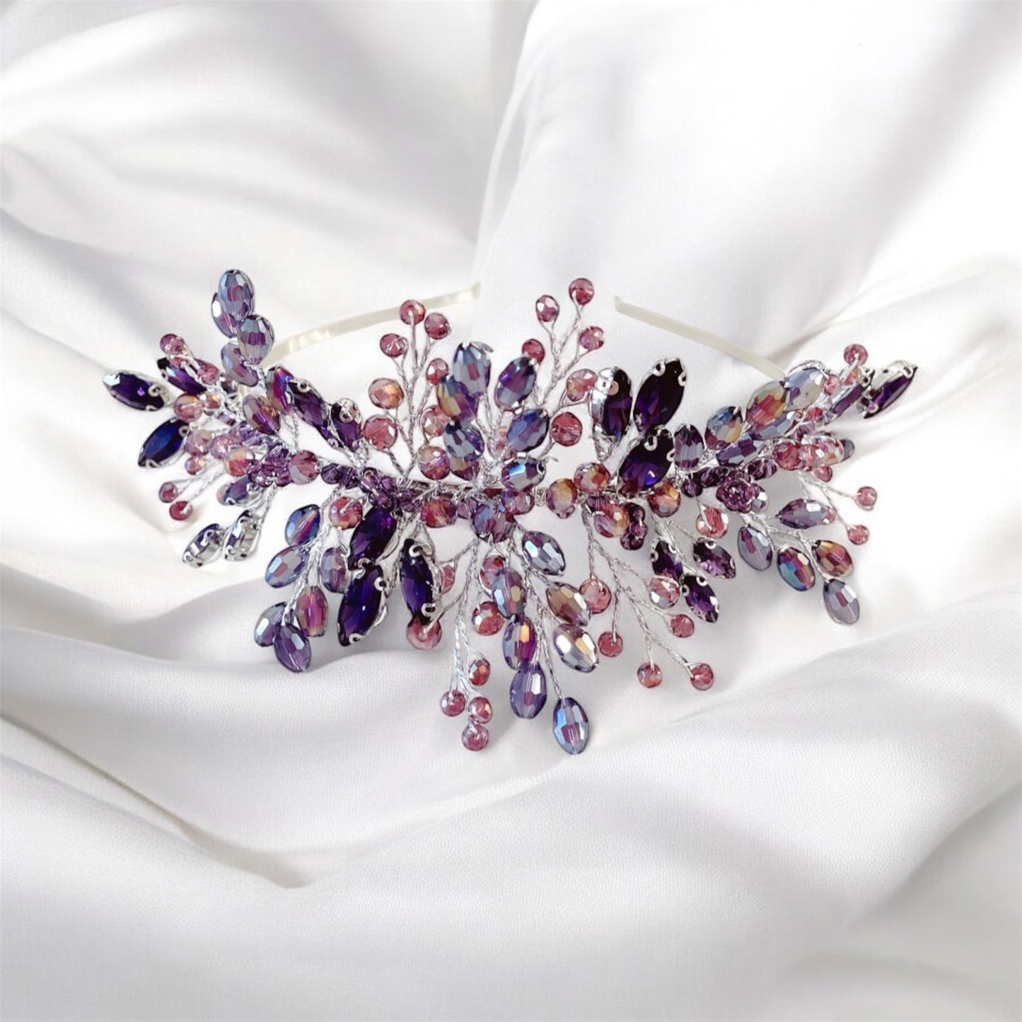 Purple and mauve crystal bridal headpiece