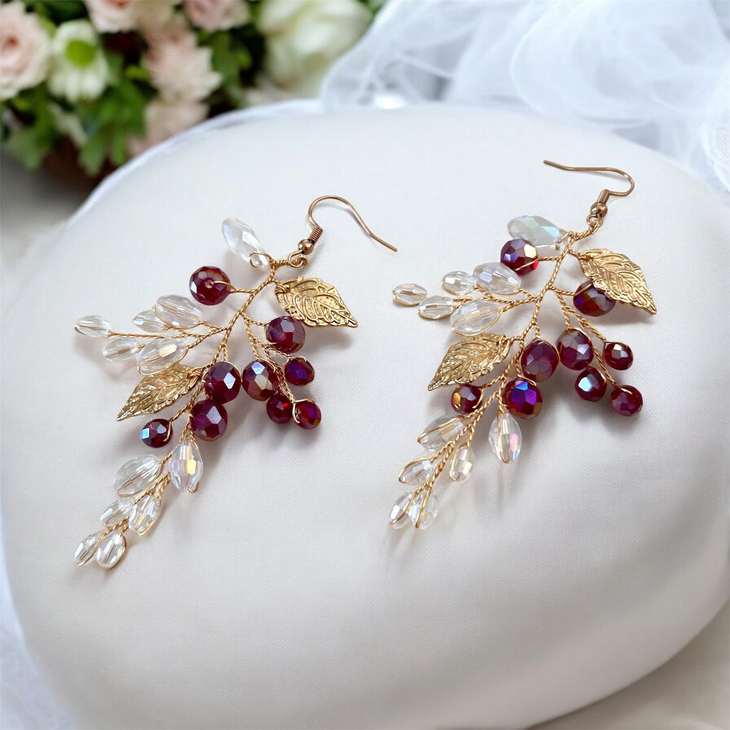 Wine Red Crystal Earrings