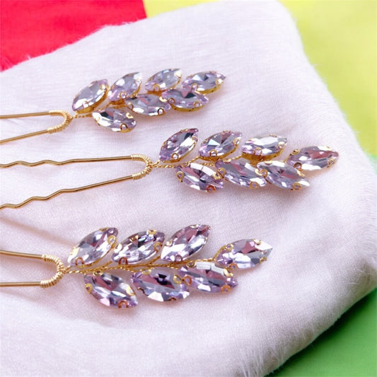 Lilac crystal hair pins