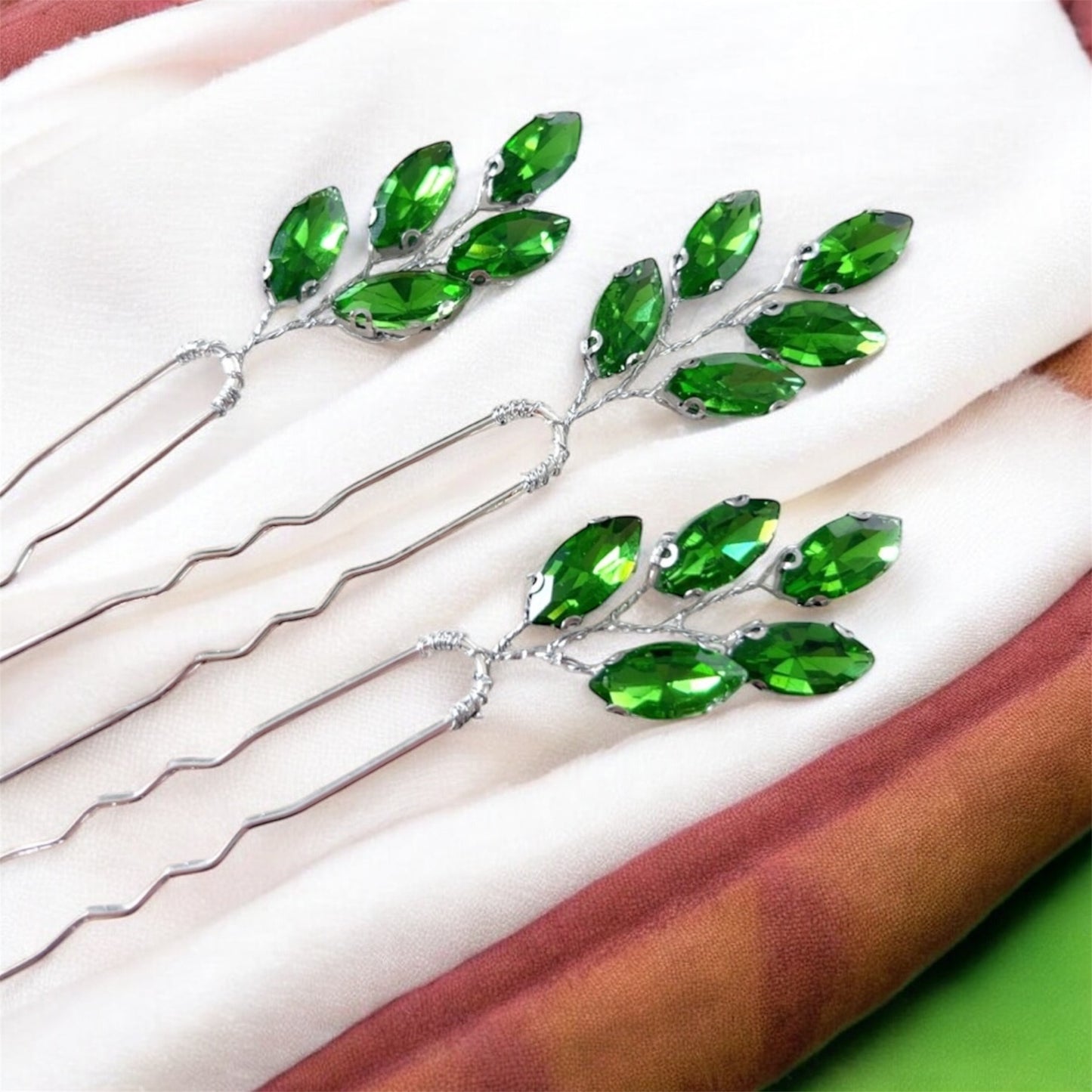 Peridot green crystal hair pins