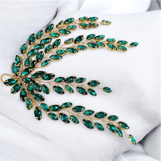 Emerald crystal leaf headpiece