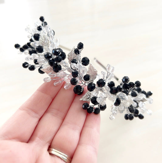 Black and silver crystal headband - Petal & Pearl