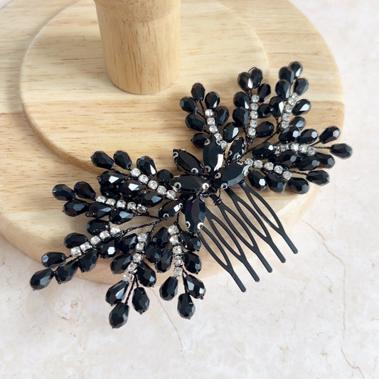 Black bow crystal hair comb - Petal & Pearl