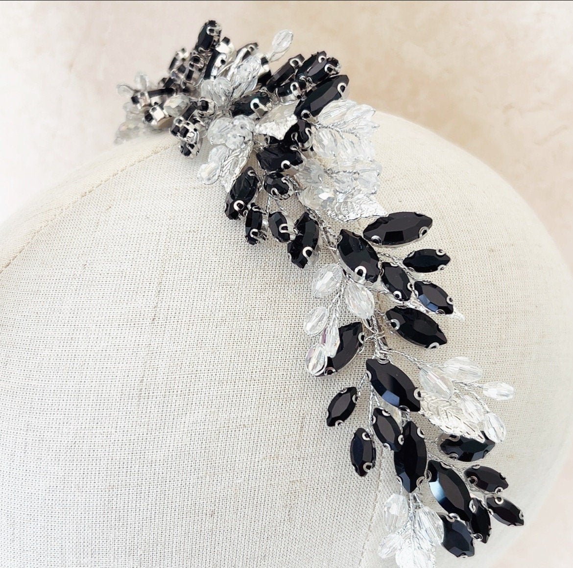 Black Bridal headpiece - Petal & Pearl