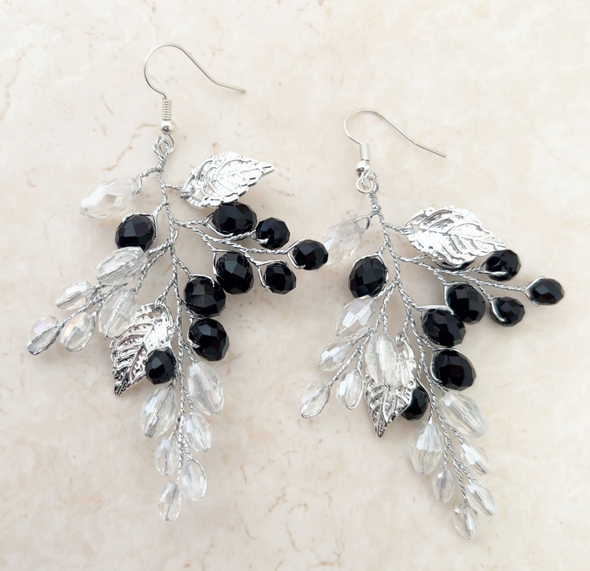 Black Crystal Earrings - Petal & Pearl