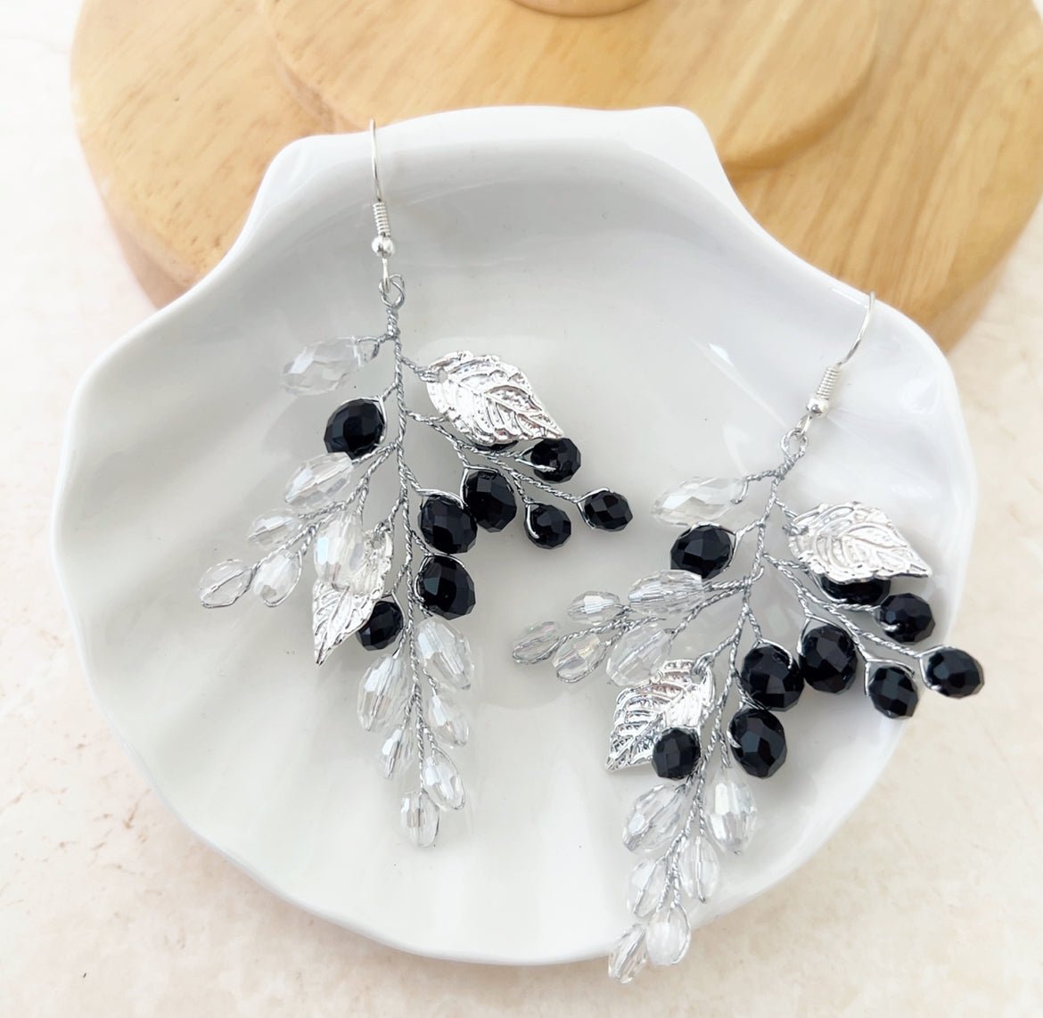 Black Crystal Earrings - Petal & Pearl